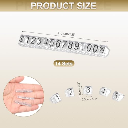 uxcell 14 Set Price Display Cube, Adjustable Price Tag Stand Removable Mini Tag Number Letter Price Dollar Block Kit for Jewelry Retail Shop Price Signs (Clear/Black, 1.8" Length) - color: Clear/Black, size: 4.5"