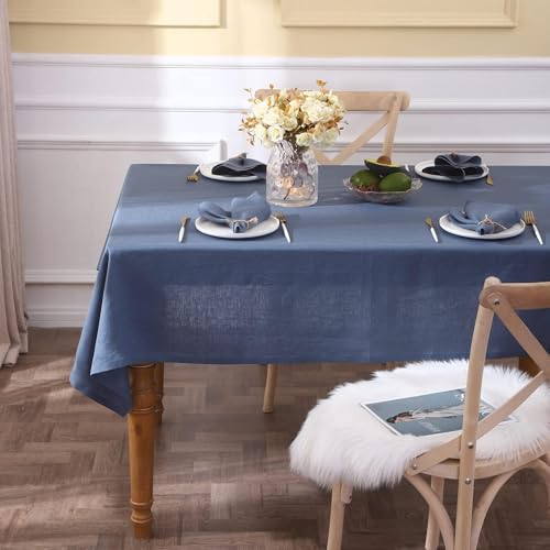 Simple&Opulence Textured Tablecloth 100% Linen Table Cloth, Kitchen Dinning Tabletop Decoration, for Outdoor and Indoor Use (Classic Blue, 60"×104") - color: Classic Blue, size: 60" x 104" (Rectangular)