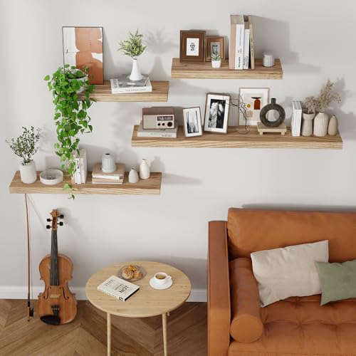 Axeman Floating Shelves, 8 Inch Deep Modern Solid Wood Wall Shelves for Storage, Wall Mounted Display Shelving with Invisible Heavy-Duty Metal Bracket, 36" W x 8" D x 1.6" H, Light Carbonized - color: Light Carbonized, size: 36" W, 1-Pack