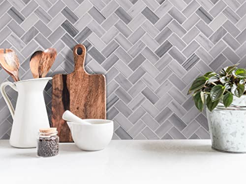 MSI Bergamo 12 in. x 12 in. Herringbone Polished Marble Mosaic Tile, Mesh-Mounted, for Kitchen Backsplash, Bathroom, Floor, Accent Wall, and Shower Wall, Gray - color: Bergamo Gray, size: CASE