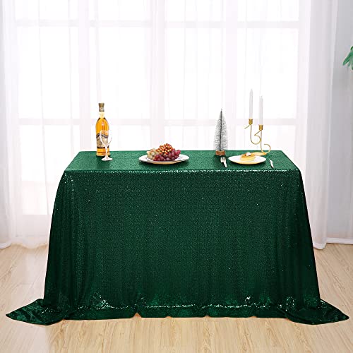 nanbowang Sequin Tablecloth - Dark Green Table Cloths for Parties Rectangular Table Cover Overlay Sequin Fabric Table Linens Birthday/Baby Shower/Tea Party Decor (90X132) - size: 132" x 90" (Rectangular)