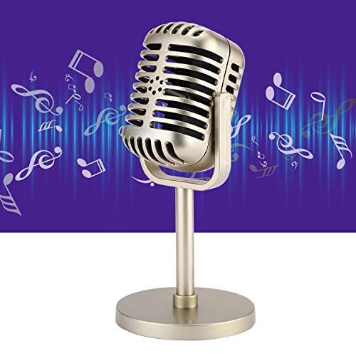 Facmogu Retro Microphone Props Model, Vintage Prop Mic, Fake Plastic Microphone Stage Table Ornament for Halloween Wedding Birthday Party Decoration - Gold - color: Gold