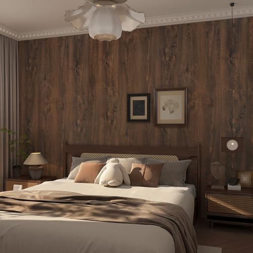 Dark Brown Wood Grain Wallpaper Walnut Contact Paper Peel and Stick Countertop Paper 16x354inch Air Guide Slot Design Matte Thicken Self-adhesive Waterproof Vintage Furniture Sticker Wood Vinyl Wrap - color: Dark Brown, size: 16" x 354"