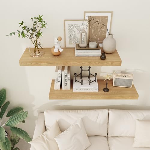 Floating Shelves 36 Inch Long, 12 Inch Deep Floating Shelves for Wall, 36 x 12 Shelves for Wall Storage & Display, 2" Thick Floating Shelf for Bathroom, Living Room, Bedroom, Oak Color, Set of 1 - color: Oak, size: 36"w X 12"d, 1 Pack