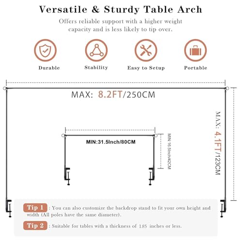 Table Arch Stand - Adjustable Rod | Over Table Display Rack With Clamps, Dining Background Holder For Weddings Events Catering Parties Halloween Picnics Dessert Decor Setup Easy Assembly - color: Black
