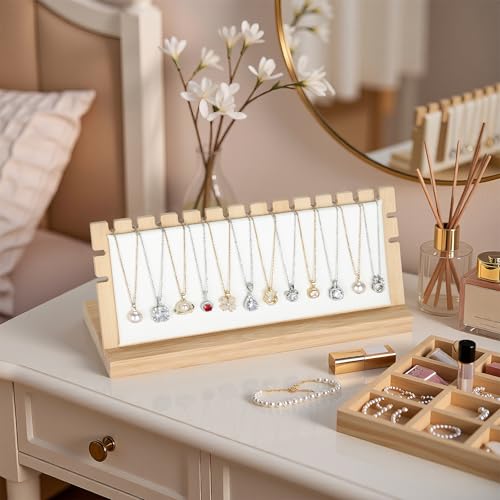 KUKUVR Wooden Necklace Display Stand, Detachable PU Pad Jewelry Organizer Holder for Necklace Pendant Bracelet Chain Earring, Jewelry Display for Selling, Retail, Home Storage (White PU) - color: White PU