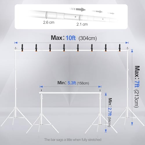EMART Backdrop Stand 10x7ft(WxH) Photo Studio Adjustable Background Stand Support kit with 2 Crossbars, 8 Clamps, 2 Sandbags and Carry Bag for Parties, Events Decoration, Wedding, Photography -White - color: White, size: 10x7ft