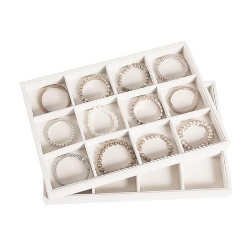 2pcs/Set Velvet Jewelry Tray, 12 Grids Large Storage Tray for Bracelet Bangle Beads Display, Jewellery Organizer Box Tray for Home Drawer or Shop Store Selling Show (Beige Velvet) - color: Beige, size: 12 Grid