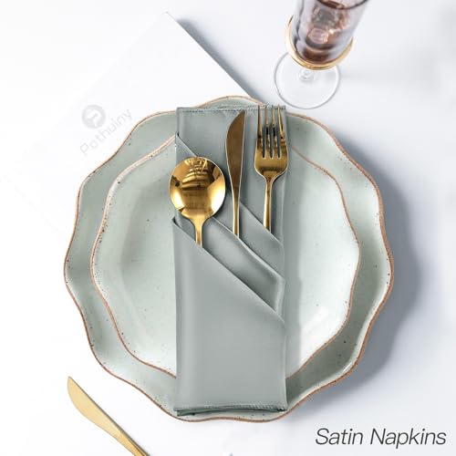 P Pothuiny 12 Pcs Silky Silver Satin Napkins 17 x 17 Inches, Square Smooth Wedding Dinner Cloth Napkin Table Napkins for Banquet Party Restaurant Decor, Thanksgiving, Christmas - color: Silver