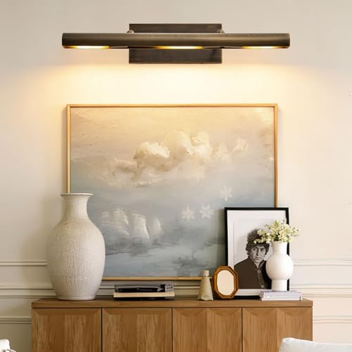 Art Picture Frame Wall Light: 24" Antiquing Copper Dimmable Artwork Painting Spotlight - Hardwired Swing Arm Rotatable 3 Lights over Picture - Linear Accent Lighting above Photo for Gallery Bookcase - color: Antique Brass, size: 24"-3 Bulb