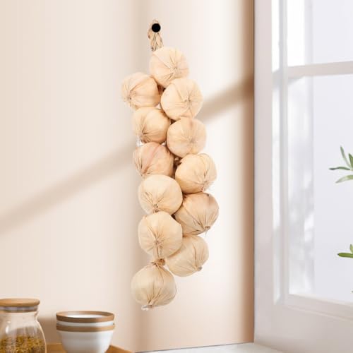 Cabilock Versatile Decorative Garlic Hanging Strings Realistic Fake Garlic Braid with Built Hanging Rope for Home Decor Photography Props and Lifelike Kitchen Decoration Garlic
