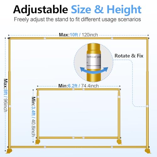10 x 8FT Backdrop Banner Stand, Heavy Duty Adjustable Photo Background Support Frame Kit, Step and Repeat Stand for Photo Booth, Parties, Exhibition, Trade Show, Wedding - Gold - color: Gold, size: 8x10ft