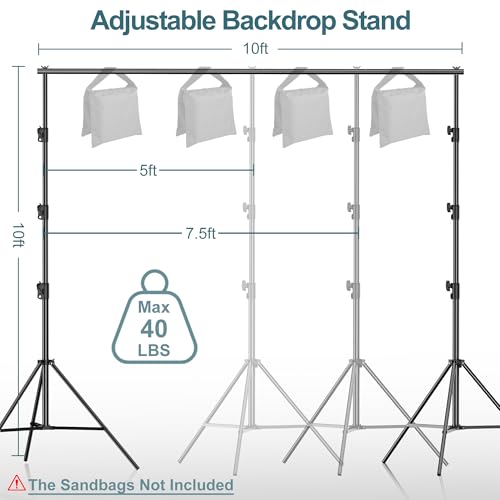 FUDESY Photo Video Studio 10 x 10Ft Heavy Duty Adjustable Backdrop Stand,Background Support System for Photography with Carry Bag, 6 Pcs Clip Clamps