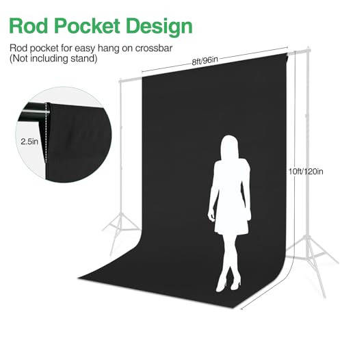 Black Backdrop Curtain 8x10ft (WxH), Black Photo Backdrop for Photography Polyester Collapsible Background Screen for Portrait, Product Video, Pet, Photoshoot, Birthday, Party - color: Black, size: 8x10 FT
