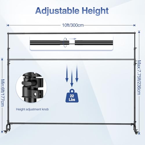 EMART 10x7.7ft Rolling Backdrop Stand with Wheels, Adjustable and Movable Photo Backdrop Banner Stand for Studio Photography, Wedding, Party Decoration, Video Recording, Events Decoration
