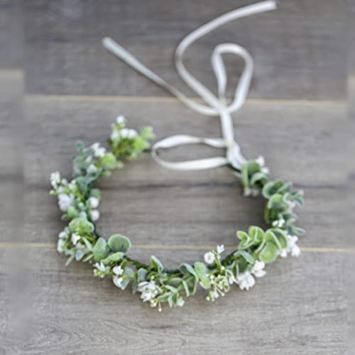 Vividsun Bridal Green Leaf flower Crown Eucalyptus Floral Headband Wedding Festivals Photo Props (E/Eucalyptus) - color: E/Eucalyptus