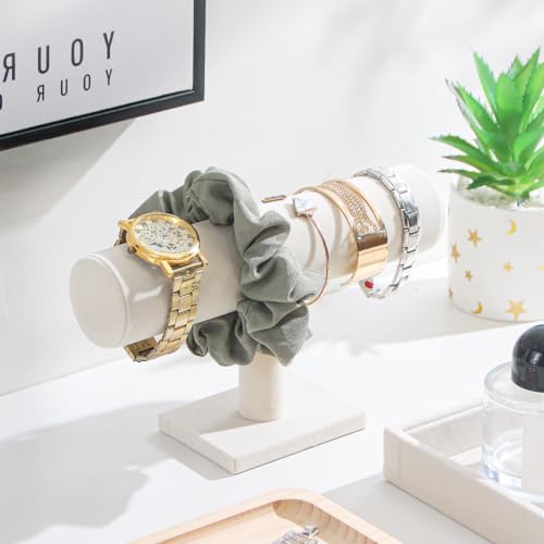 T-Bar Bracelet Holder, Bracelet Watch Display Stand For Store Show, Hair Tied Watch Jewelry Organizer Rack For Selling Show (Beige Velvet) - color: Beige Velvet