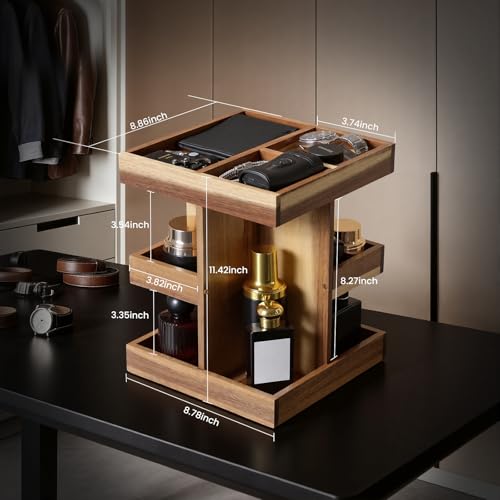 EXIN DECHEN Cologne Organizer for Men,Cologne Stand,3 Tier Wooden Perfume Shelf with Rotate,Desk Organizer,Gift for Dad From Wife,Husband Boyfriend Birthday Gift Ideas,Fathers Day Gift for Men - color: Acacia Wood