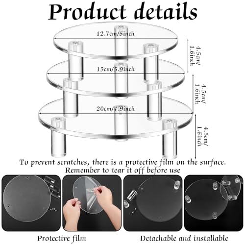Lineshading 3 Pcs Round Acrylic Display Riser Clear Round Stands Clear Pedestal Riser Board for Cake Plant Dessert Jewelry Collectible Cupcake Figure Wedding Birthday Party Decor(5'', 6'', 8'') - size: 5'',6'',8''