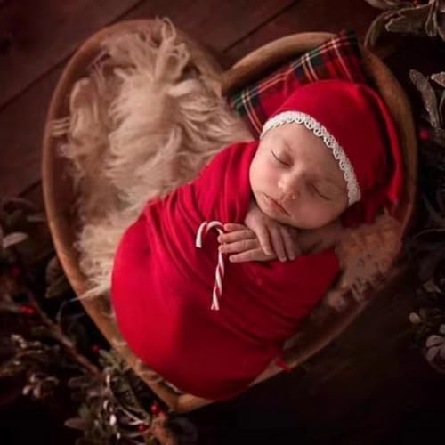 Christmas Newborn Baby Photo Shoot Props Outfits Crochet Clothes Santa Claus Red Hat Pants Photography Props - color: Red and Milky White