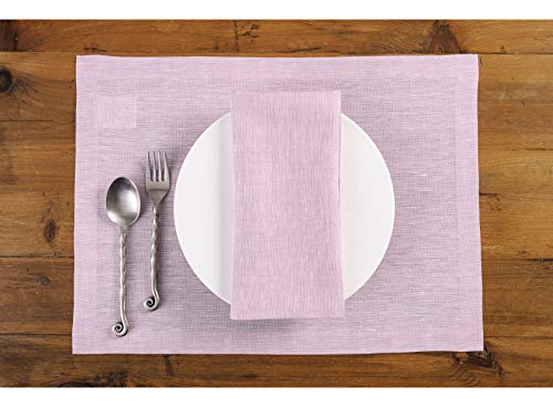 Solino Home Linen Placemats Set of 4 - Bubblegum Pink Placemats 14 x 19 Inch - 100% Pure Linen Table Mats for Spring, Summer - Athena - color: 04: Bubblegum Pink, size: 14" X 19" (Set of 4)