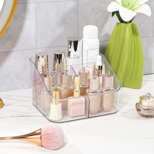 DASITON 5 Slots Makeup Brush Holder, Acrylic Make Up Brush Holder Organizer for Vanity, Bathroom Countertop, Small Makeup Organizer Brush Cup Cosmetic Brushes Storage, Pen Holder for Desk (Clear L) - color: Clear, size: L