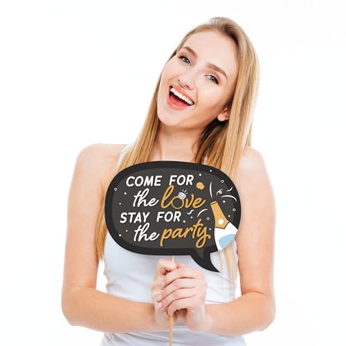 Photo Booth Props Kit for Engagement Party - 10-Piece Speech Bubble and Arrow Set, Premium Cardstock Photo Props with Assembly Sticks - Black - color: Just Engaged - Black