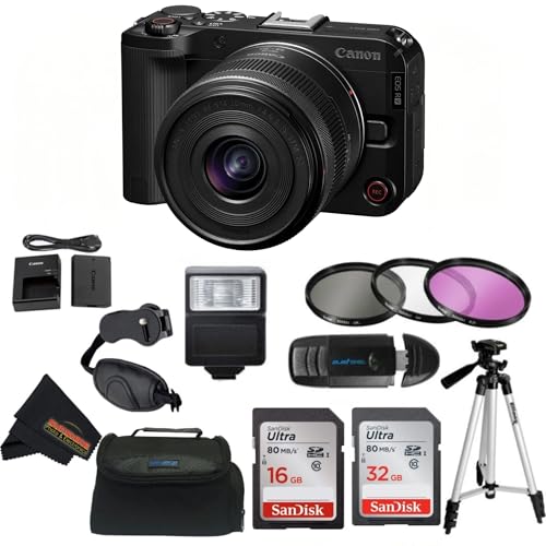 Canon EOS R50 V with RF-S14-30mm F4-6.3 is STM PTZ Lens with Sunshine Photo Pro Bundle (Renewed) (Camera w/Lens + Sunshine Photo Pro Accessories Bundle) - style: Camera w/ Lens + Sunshine Photo Pro Accessories Bundle