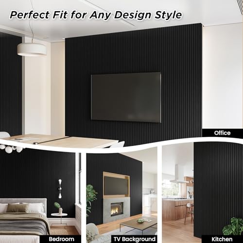 Smartstandard 2 Pack 105.9" x 12.6" Wood Slat Wall Panels, Soundproof Wooden Wall Panels, Acoustic Wood Panels for Wall, 3D Fluted Wood Panels for Interior Wall Decor, Matte Black - color: Classic Black, size: 106" x 25.2"
