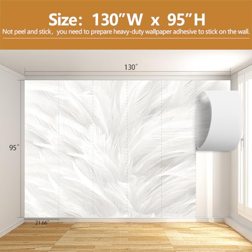Feather Wallpaper Mural Elegant Gray and White Mural Wallpaper for Living Room Bedroom (Not Peel and Stick) - color: Cybh-903, size: 130" x 95"