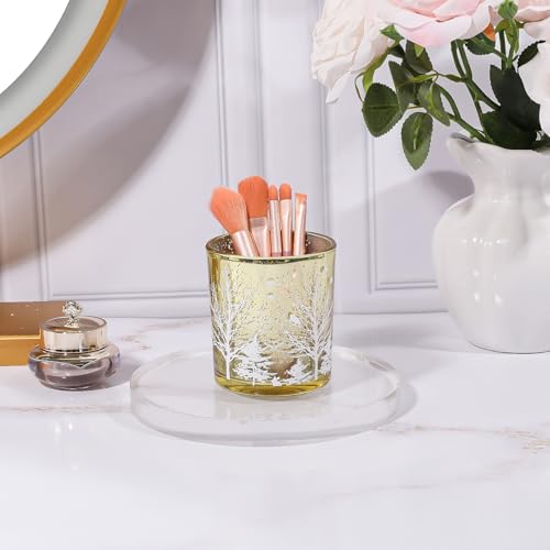 DASITON Makeup Brush Holder Organizer, Crystal Glass Cosmetic Makeup Brushes Storage Holder, Christmas Tree Make Up Brush Cup for Vanity Décor, Small Pen Holders for Desk, Toothbrush Holders (Yellow) - color: Yellow