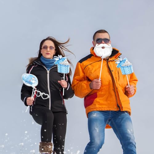 KALEFO 30Pcs Hello Winter Photo Booth Props Winter Wonderland Party Decorations Snowflake Photo Booth Props Kit Wedding Holiday Birthday Skiing New Year Party Supplies - color: Hello Winter