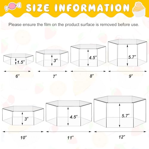 Leinuosen 7 Pcs Large Buffet Risers Set 6" to 12" Acrylic Display Box Catering Dessert Table Riser Food Display Decorative Stand with Hollow Bottom for Catering Supplies(Clear, Hexagonal) - color: Clear, size: 6" to 12", style: Hexagonal