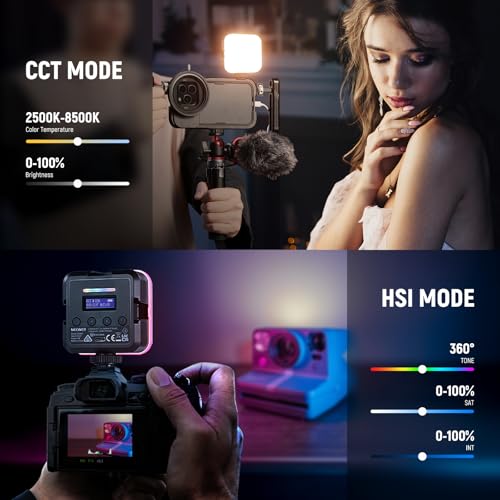 NEEWER Magnetic RGB Camera Light, 360° Full Color RGB61 Small LED Panel Video Light with 3 Cold Shoe Mounts/CRI 97+/20 Scene Modes/2500K-8500K/2000mAh Portable Recording Photography Selfie Lighting