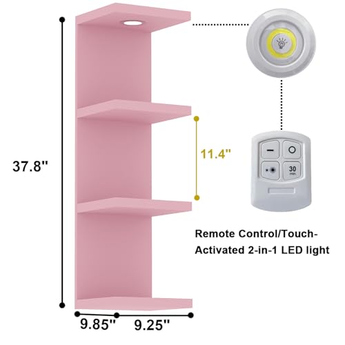 LitaEther Versatile 4 Tier Wall Shelf Unit,Pink Lack Wall Shelf,Display Floating Shelf with LED Remote Control Light - color: Pink, size: 4 Tier