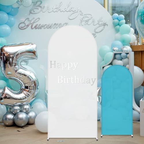 SmoothNovelty Set of 3 Wedding Arch Cover 4ft/5ft /6ft Spandex Fitted Wedding Arch Stand Covers 2 Sided Round Top Backdrop for Birthday Party Baby Shower Ceremony Banquet(Lake Blue, White, Sky Blue) - color: Lake Blue, White, Sky Blue