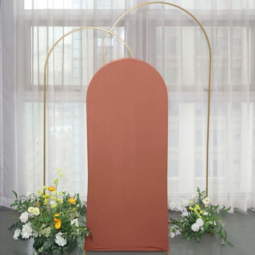 Efavormart 5ft Terracotta Fitted Spandex Arch Slipcover, Snug Fit Round Top Backdrop Sleeve for Boho Cake Tables and Small Harvest Accents - color: Terracotta, size: 5 FT
