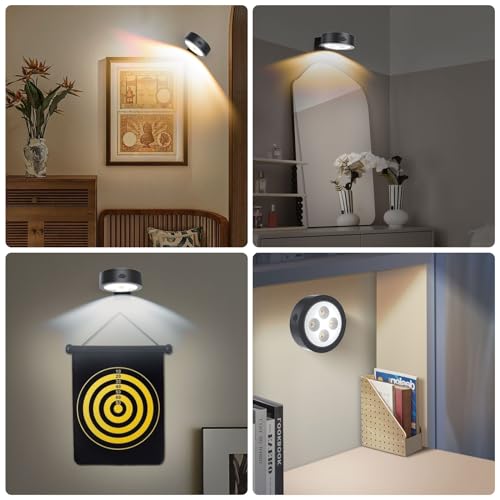 LED Picture Light Wireless Battery Operated Poster Light,Remote Control Painting Lights,Timer and Dimmable Art Light for Wall,Magnetic Accent Display Wall Light for Artworking,Wall Decor Puck Lights - color: Black, size: 3Pack