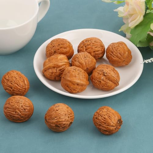 uxcell 20pcs Fake Walnut, Artificial Lifelike Walnut Decoration Fake Fruit Model for Photography Prop Kitchen Decoration, Brown