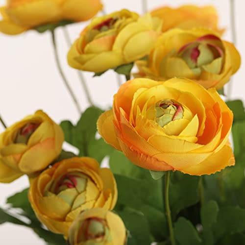 Artificial Silk Flowers Persian Buttercup Heavy Color Ranunculus Flower 5 Pcs,Suitable for core Decoration,Wedding Floral Creation,Flower Arrangement DIY Project,Interior Decor(Yellow) - color: Yellow