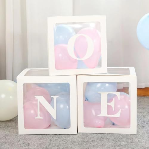 HUAXI White One Boxes for 1st Birthday, One Balloon Box With 20 Balloons, Baby Girl First Birthday Decorations, Party Supplies Boy, 1 Year Anniversary Decorations Photoshoot Props Backdrop. (White) - color: White