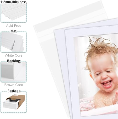 Egofine Pack of 5 White Pre-Cut 5x7 Picture Mat for 4x6 Photo with White Core Bevel Cut Mattes Sets. Includes 5 High Premier Acid Free Mats & 5 Backing Board & 5 Clear Bags - color: White-5"x7" Pack of 5 Complete Set