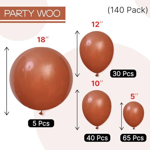PartyWoo Dark Brown Balloons 140pcs Different Sizes of 18 12 10 5 Inch Boho Neutral Coffee Tan Balloon Arch Kit Garland for Birthday Boy Baby Shower Jungle Safari Fall Party Decorations Brown-F08 - color: Brown-f08