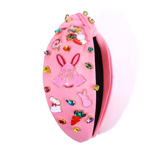 NVENF Easter Headband for Women Beaded Easter Rabbit Bunny Headband White Pink Crystal Pearl Knotted Hairband Happy Easter Hair Accessories Spring Holiday Headwear Outfits Gifts (Easter A) - color: Easter A