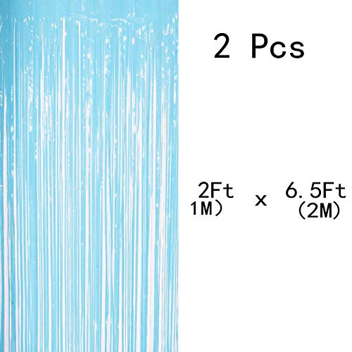 Blue Tinsel Foil Fringe Curtains Decorations - Under the Sea Pool 1st Birthday Party Baby Shower Photo Backdrops Props Decoration,2pc - color: Blue