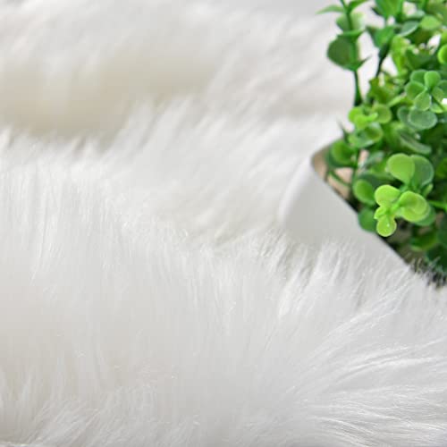 Goolela White Faux Sheepskin Fur Rug 2x6 Fluffy Fuzzy Furry Runner for Bedroom Bedside Shaggy Soft Sheepskin - color: White, size: 2' x 6' (Sheepskin)