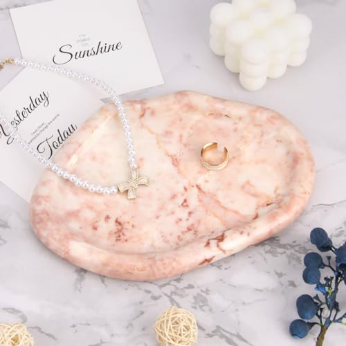 Cloud Marble Bathroom Vanity Tray, Natural Luxury Marble Home Kitchen Bathroom Table Tray, Stone Decorative Countertop Serving Trays for Coffee Perfume Jewelry Makeup (Four Seasons Pink) - color: Four Seasons Pink