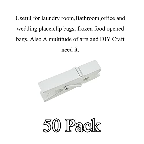 HAHIYO White Wooden Clothes Pins Clothespins Small Do NOT Fall Apart 1.38 inches Length 50 Pack Sturdy Strong Springs No Rust No Discoloration for Laundry Bathroom DIY Craft Photos Food Opened Bags - size: White 1.38 inches 50 Pack