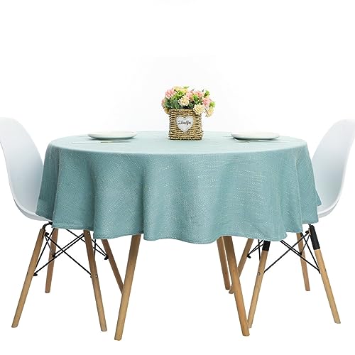 Linen Textured Round Tablecloth Solid Color Cotton Linen Heavy Duty Fabric Water Resistant Table Cover for Dining, Farmhouse, Kitchen, Tabletop Decoration (55inch, Aqua) - color: Aqua, size: 55" (Round)