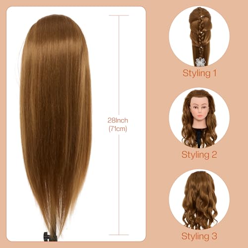 28Inch Mannequin Head with 80% Real Human Hair - Doll Head for Hair Styling Braiding Curling,Cosmetology Mannequin Head with hair with Table Clamp Hair Styling Set (Blonde) - color: 27B#